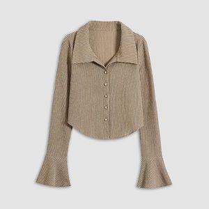 Collared Button Up Knit Shirt|commense